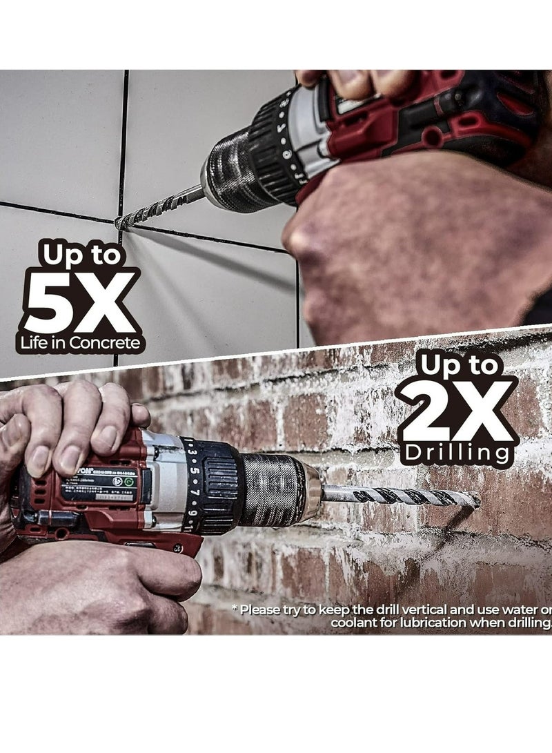 5-Piece Multi-Material Tungsten Carbide Drill Bit Set – 6/6/8/10/12mm for Tile, Concrete, Brick, Glass, Plastic & Wood – Fast Dust Removal & Durable Power Drill Accessory - Image 5